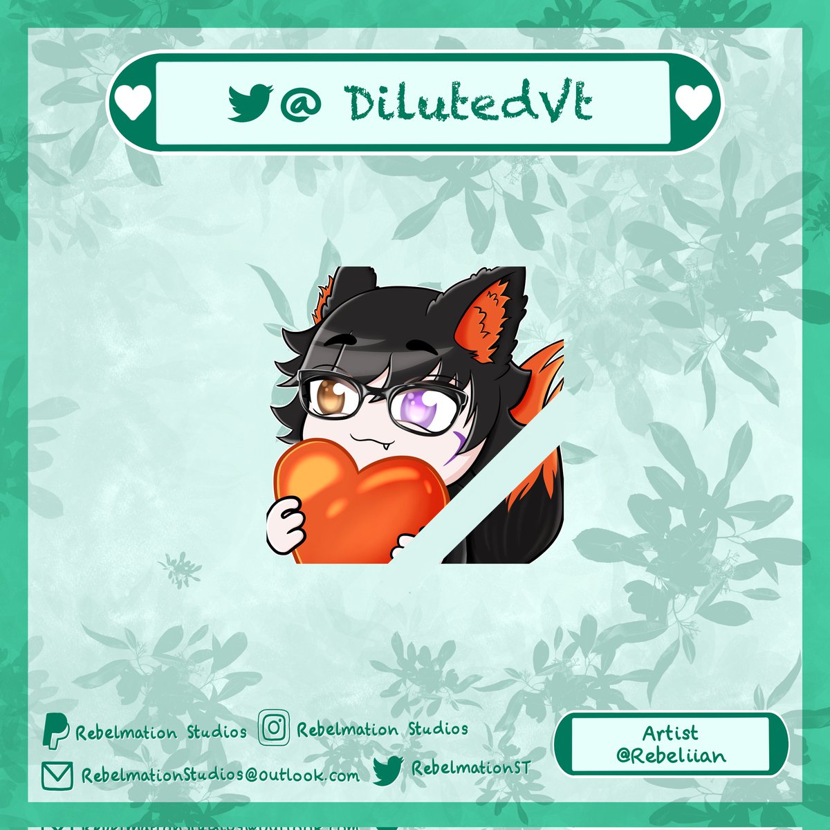 A heart emote for <a href="/DilutedVT/">🔞 Diluted_VT 🦊💜 | Kitsune VTuber</a> !! I had fun making this one, especially the ears and tail. 
.
.
He is a chill Kitsune Vtuber, go check him out he's really great! 
.
#vtuber #emotes #emoteartist #twitch