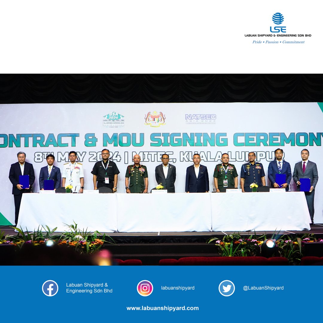 LabuanShipyard's tweet photo. 𝐋𝐒𝐄 𝐒𝐈𝐆𝐍𝐒 𝟐 𝐏𝐑𝐎𝐉𝐄𝐂𝐓 𝐂𝐎𝐍𝐓𝐑𝐀𝐂𝐓𝐒 𝐀𝐓 𝐃𝐒𝐀 & 𝐍𝐀𝐓𝐒𝐄𝐂 𝟐𝟎𝟐𝟒
More info: https://t.co/Fefl5ZL8Tl
#labuanshipyard #shipyard #shipbuilding #shiprepair #refit #TLDM #navy #MinDefMalaysia #KDN #DSA2024 #NATSEC2024 #DSANATSECAsia2024 https://t.co/jGkBmypcv4