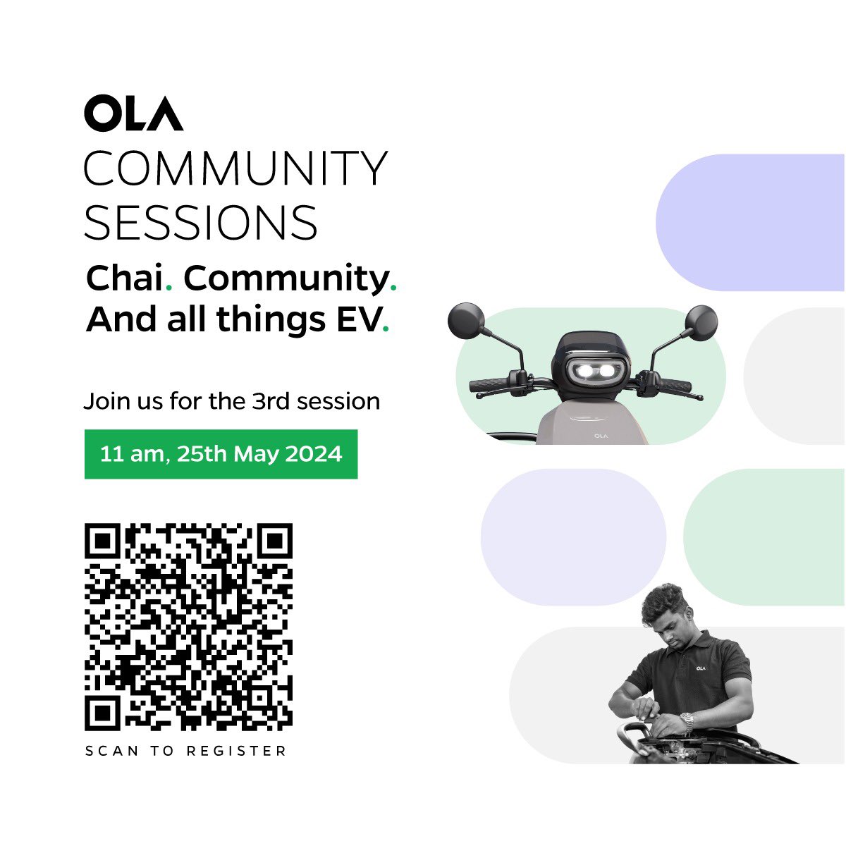 Join for 3rd community session from <a href="/OlaElectric/">Ola Electric</a> …. 

Click to register --> olacabs.zoom.us/webinar/regist…
Submit your questions here --> forms.gle/Swcoji2y6CL9eA…