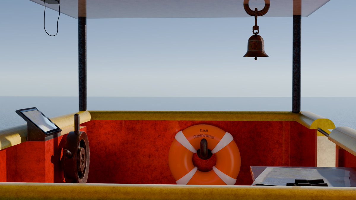 MindCreativity1's tweet photo. Hi. This is my #WIP continues on  my next project, this time creating materials for the outside using Blender. This interpretation of #Mickey #SteamboatWillie, will be sold within the next few months, with everything {boat+assets] to be sold in various forms #blender3d #disney https://t.co/ToF0vylsXR