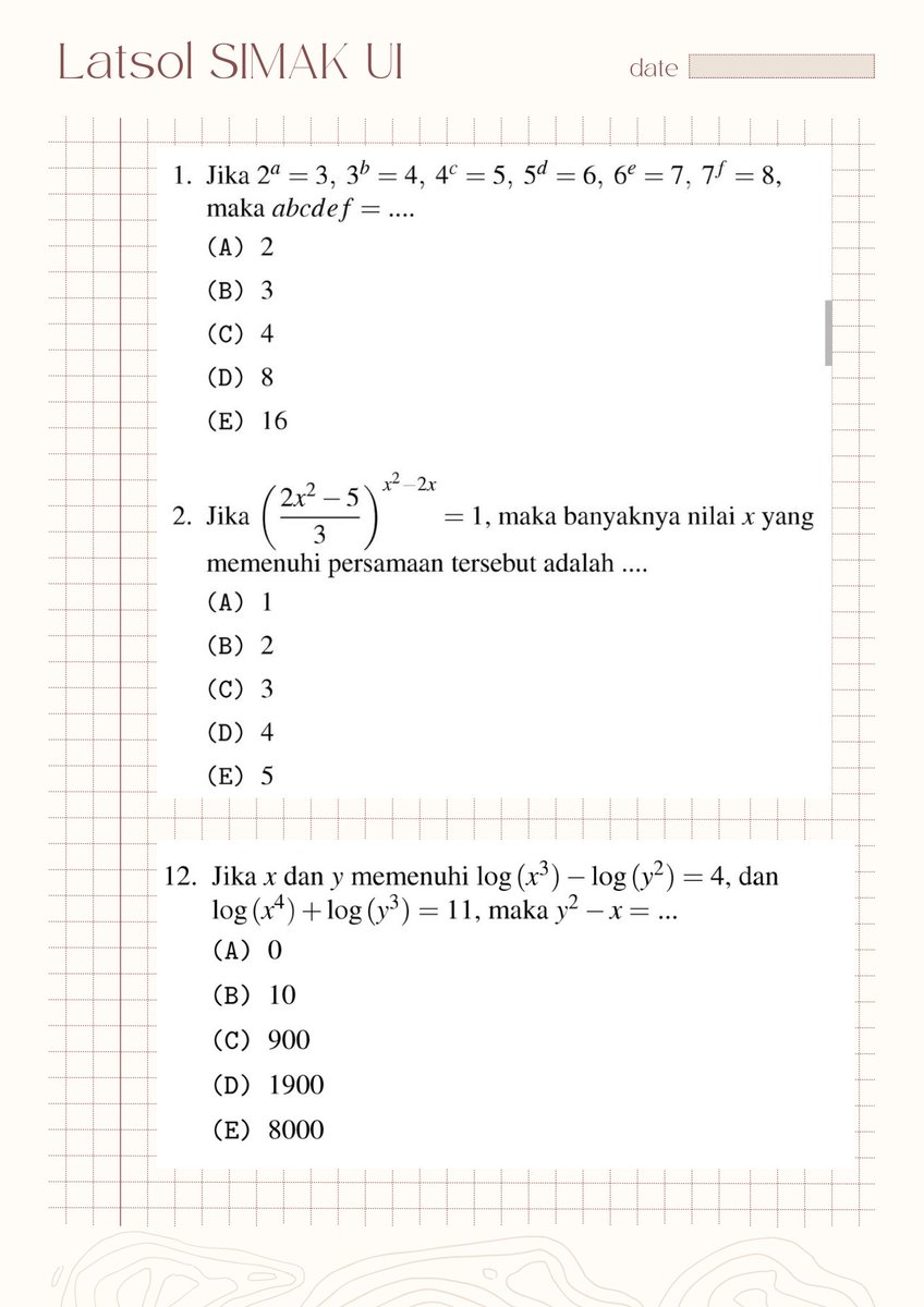 📍Latihan SIMAK UI 2024📍
📑 Matematika 'Dasar'

topiknya ekponen diambil dari soal asli SIMAK ui 2021 (mungkin) 
simpel simpel ajaa, yok cobain yok

 #ambiverse #studyacc #AMBISVERSE