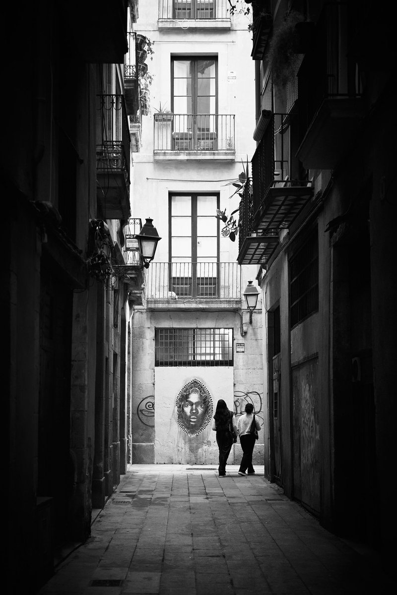 Sensitive attunement 📸 Fujifilm X-T4 📷 Fujinon XF 35mm F2 R WR ⚙️ ISO 800 - f/2.0 - Shutter 1/250 📍 Carrer de les Candeles, Sant Pere, Santa Caterina i la Ribera, Ciutat Vella, Barcelona #StreetPhotography #BlackAndWhite #StreetArt