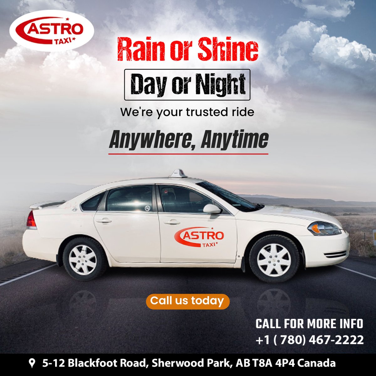 Don't let the weather or time of day slow you down!  

Book your ride today 
📍Location - maps.app.goo.gl/ceZnANtJntFhph…
☎+1(780)467-2222

#anytimecab #onlinecabbooking #bookonlinecab #onlinecab #astrotaxisherwoodpark #taxiservice  #alberta #sherwood #sherwoodpark #canada