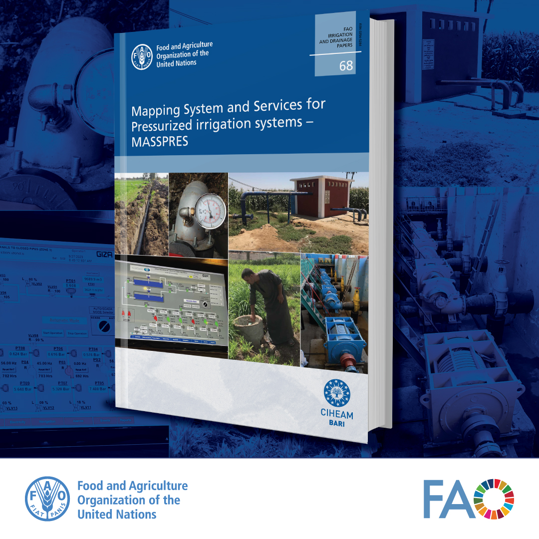 FAO Unveils MASSPRES: Enhancing the performance of pressurized irrigation systems at 10th #WorldWaterForum in Bali. New Irrigation and Drainage Paper is first entry in 10 years in long running FAO series. Read more 👇 shorturl.at/cyxu0