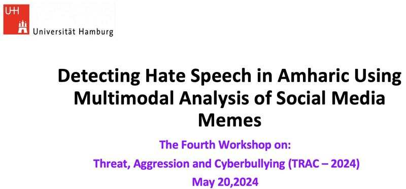 ethionlp's tweet photo. 🎊Our members are shining at @LrecColing. Abinew Ali Ayele has presented two original papers at the Fourth Workshop on Threat, Aggression, and Cyberbullying, which is co-located with LREC-COLING2024, in Turin, Italy. The papers are:🧵 https://t.co/mNU0n6FhWh
