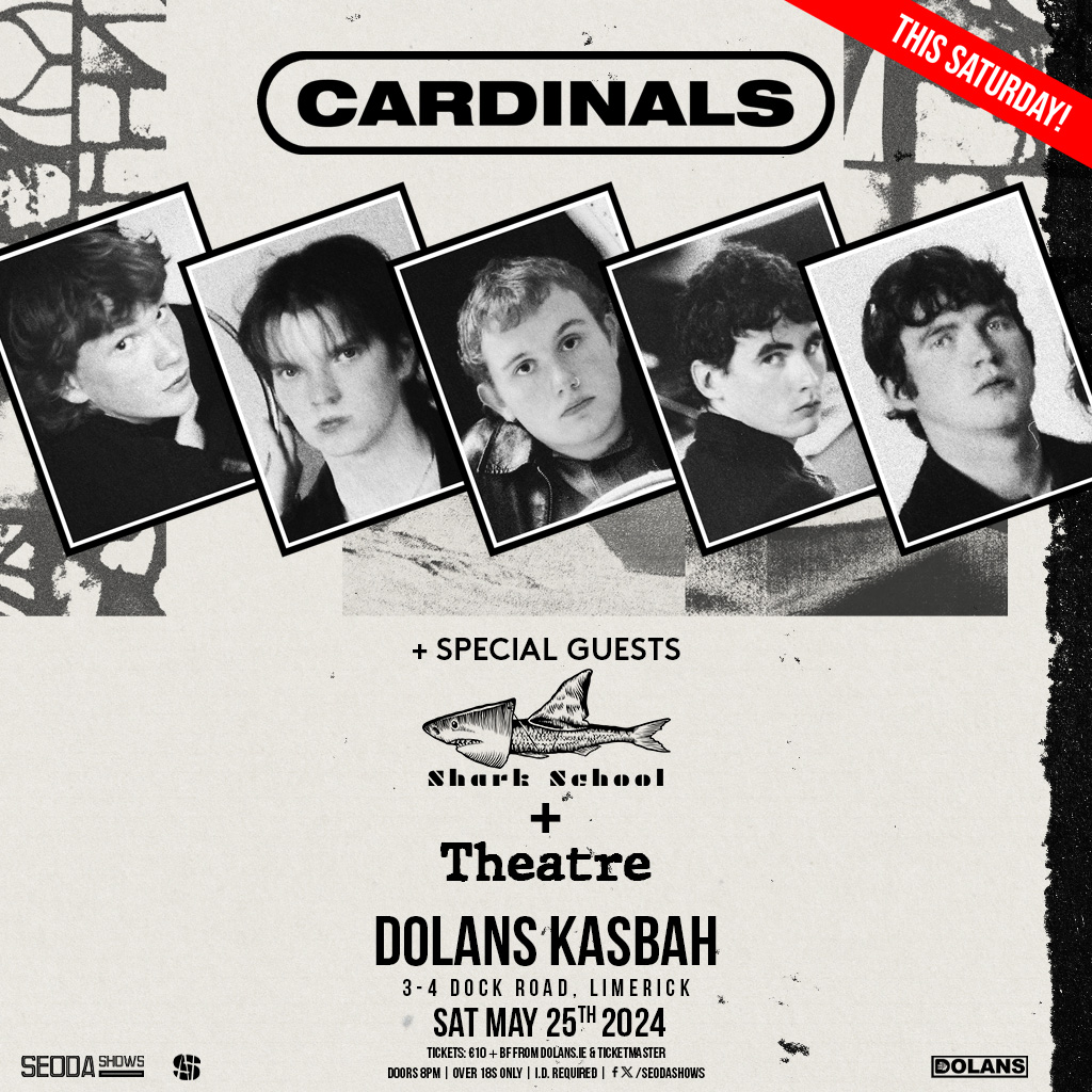 *** SHOW REMINDER - THIS SATURDAY!!!! ***

@cardinalsband 
+ Special Guests
Shark School 
&
THEATRE 

Dolans KASBAH

Saturday May 25th 2024

doors 8PM

Tickets On Sale NOW  from
@mydolans, @TicketmasterIre & HERE:
dolans.yapsody.com/event/index/80… 

w/@singularartists 

💚💚💚
