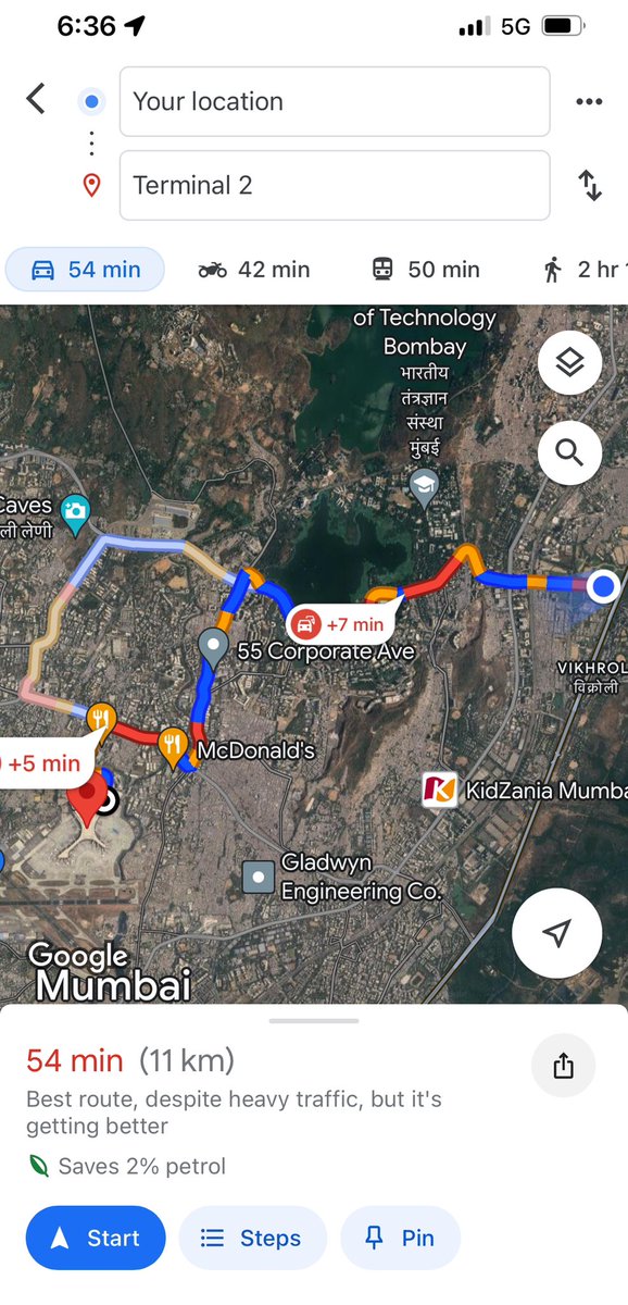 Only in #Mumbai it takes 54 min to travel 11 kms. It is because the road to International airport✈️ is located on the busiest East-West connector🛣️ of Mumbai. Widening of roads will create more congestion. Best to develop RRTS connecting in all 4 directions of the Island🚄Ⓜ️