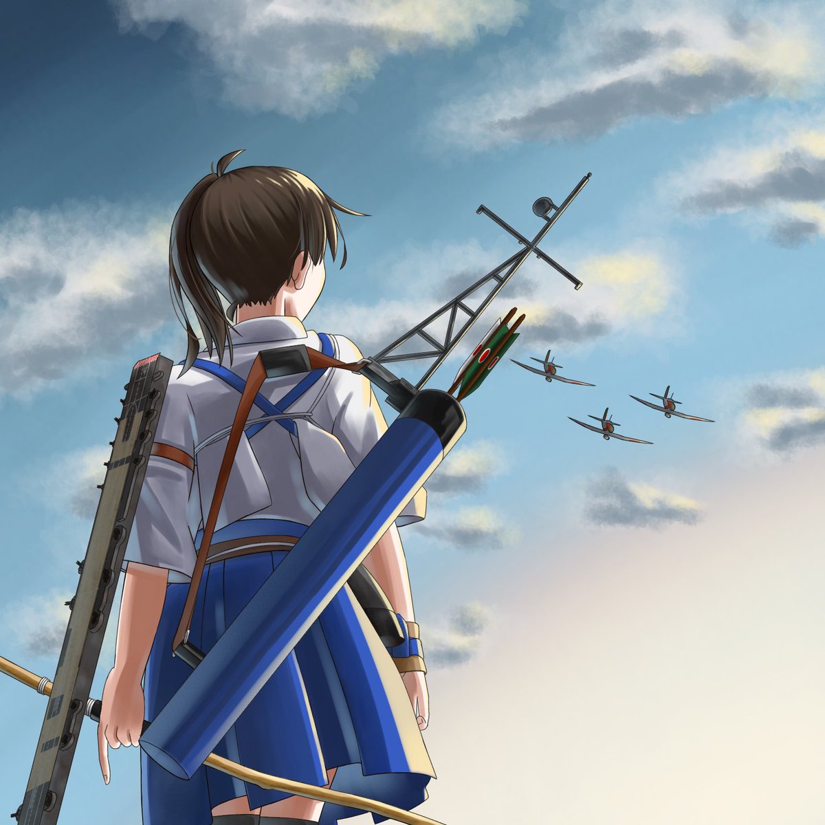 九七艦攻を見送る加賀さんを描きました。
毎回背景に苦戦してる気がする
#艦これ 
#加賀