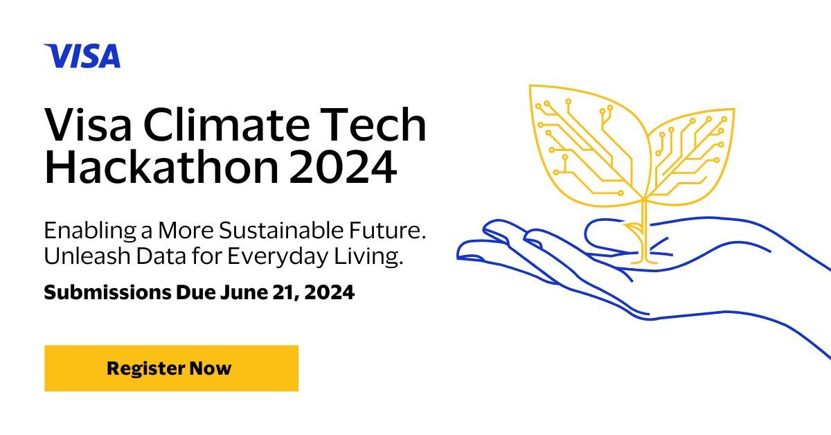bemyapp's tweet image. 💡 Passionate about sustainability? Join the #VisaClimateTechHack2024 and work with experts to turn your ideas into impactful solutions. Register today and make a difference! 🌿 bit.ly/4b35qSO #VirtualHackathon #InnovateForChange