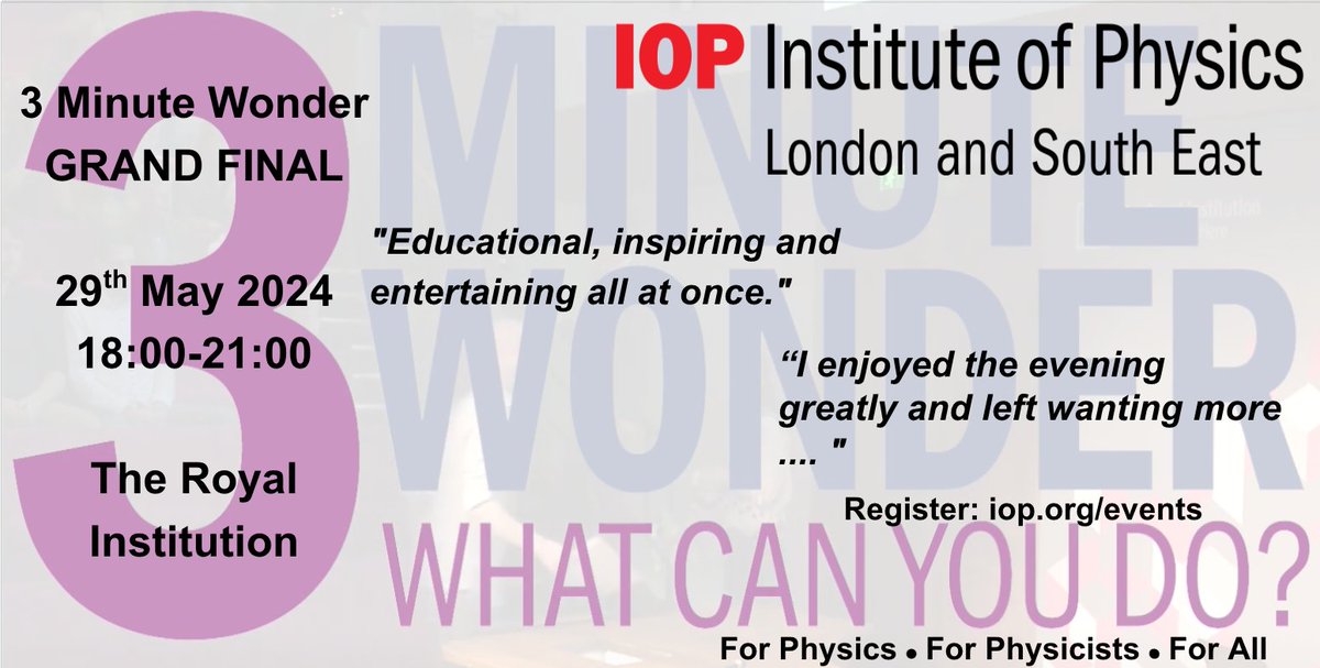 Looking for a FREE half-term activity that truly inspires? Passionate about STEM? Then come choose your champion! When: Wednesday 29th May 2024 Where: The Royal Institution, London @PhysicsNews @Ri_Science @PhysicsWorld