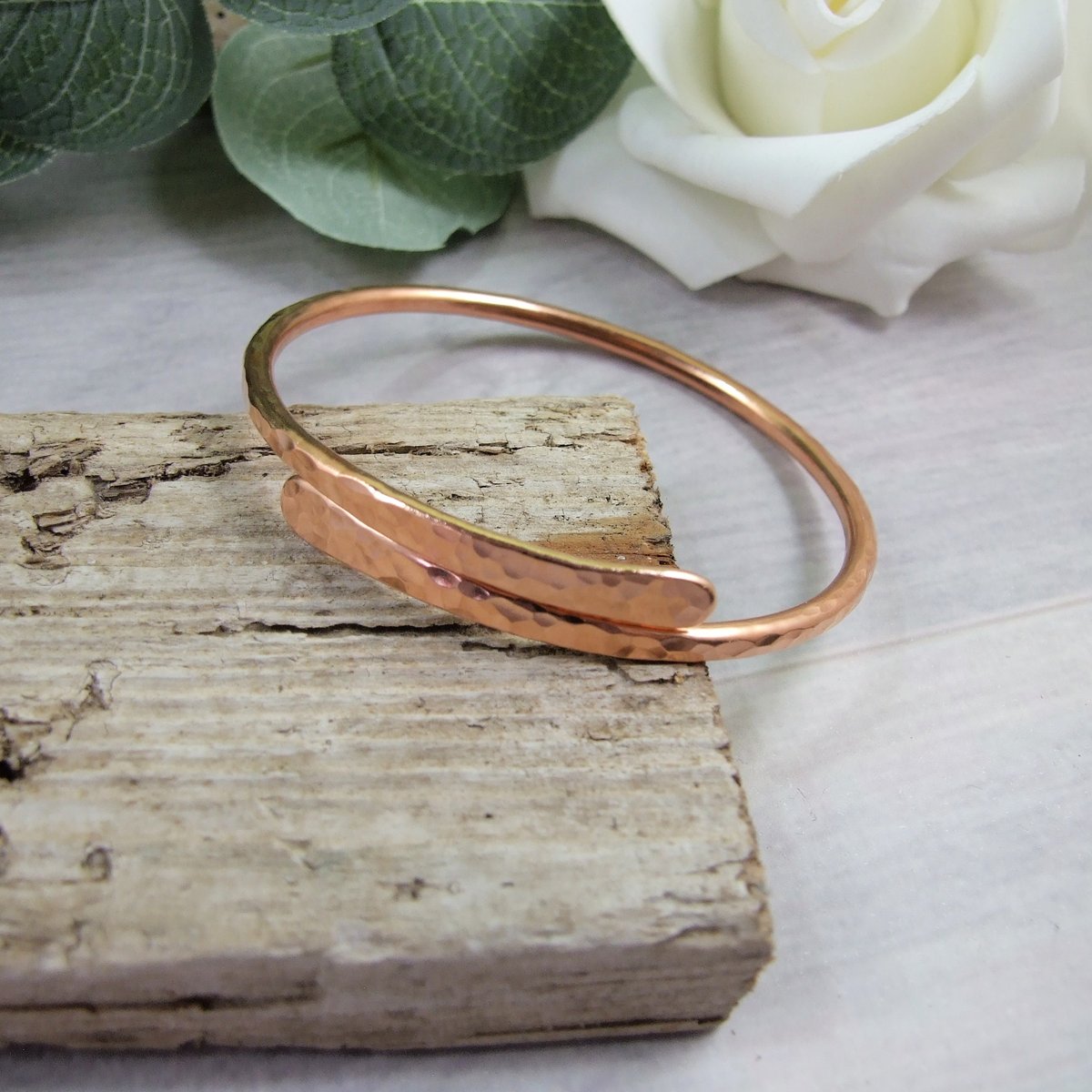 Copper Simple Hammered Bangle Stamped Heart and... - Folksy folksy.com/items/8335801-… #newonfolksy #CGArtisans