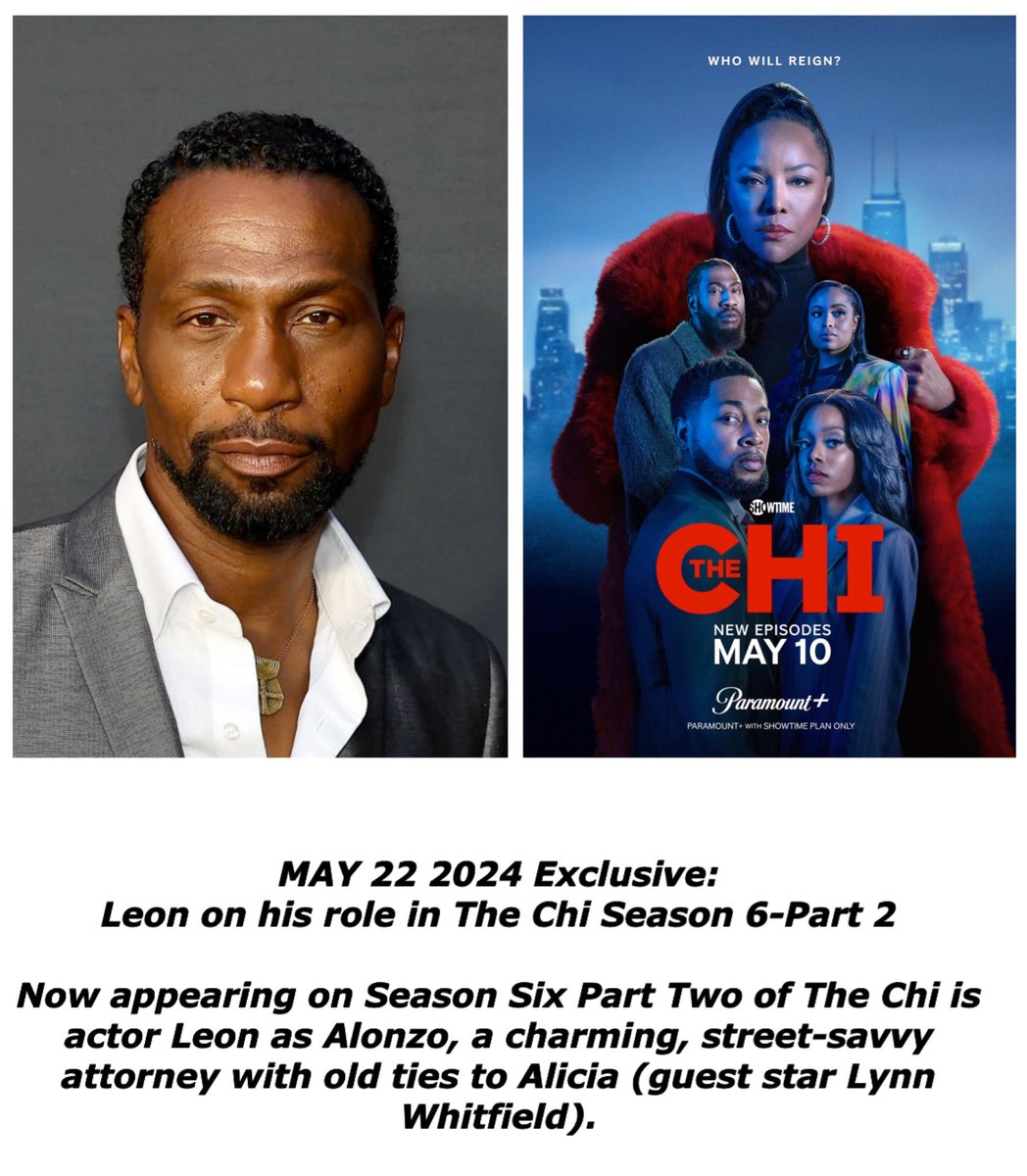 Now appearing on Season Six Part Two of The Chi is actor Leon as Alonzo, a charming, street-savvy attorney with old ties to Alicia (guest star Lynn Whitfield). Playing on Showtime and Paramount+ New episodes every Friday @shothechi #thechi @showtime @paramountplus