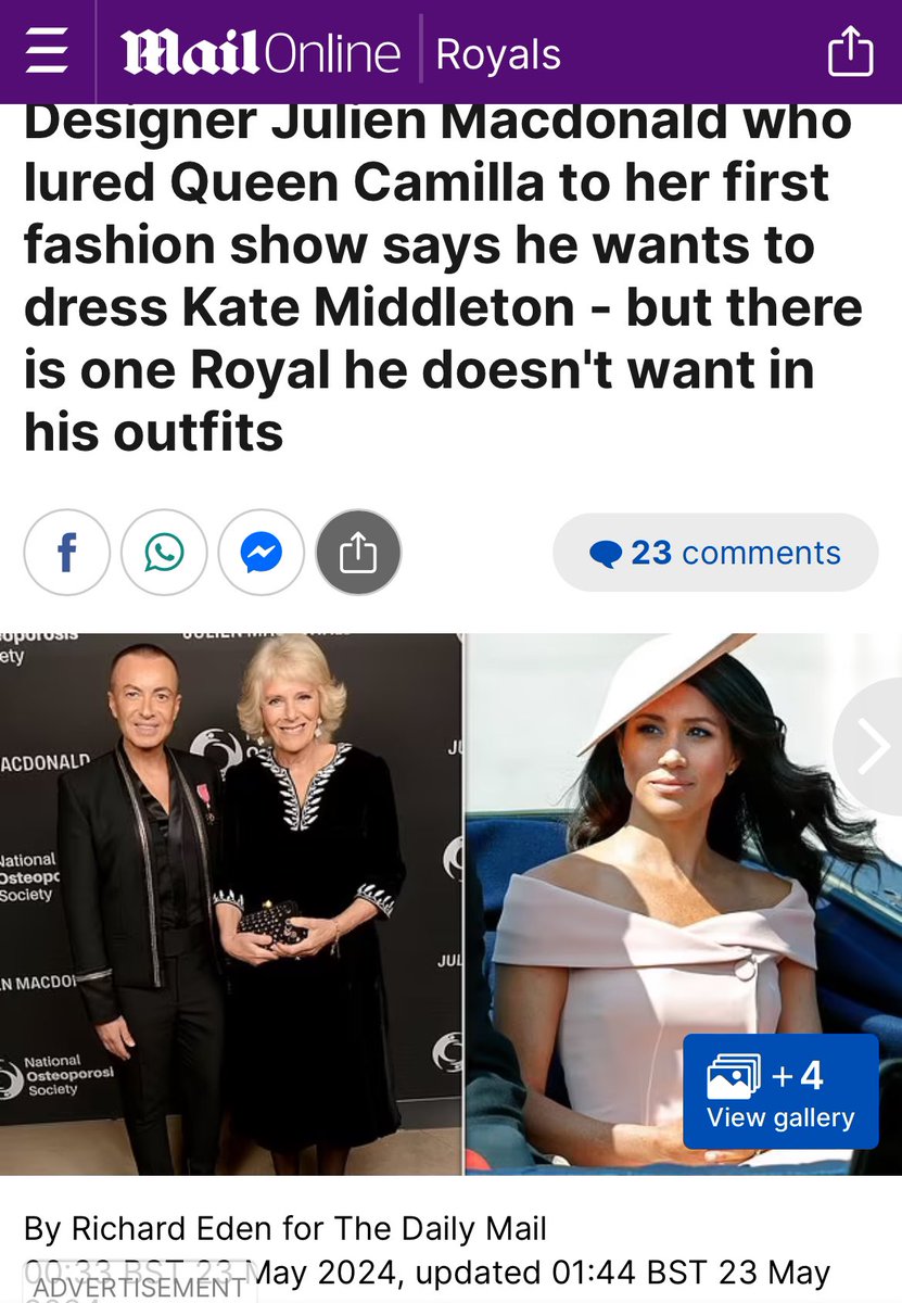 Fashion designer Julien McDonald was asked if he'd like to dress the Duchess of Sussex, he replied: 'No, I prefer Kate and Camilla.' Well, his firm went into liquidation🤷‍♀️ bbc.com/news/uk-wales-…