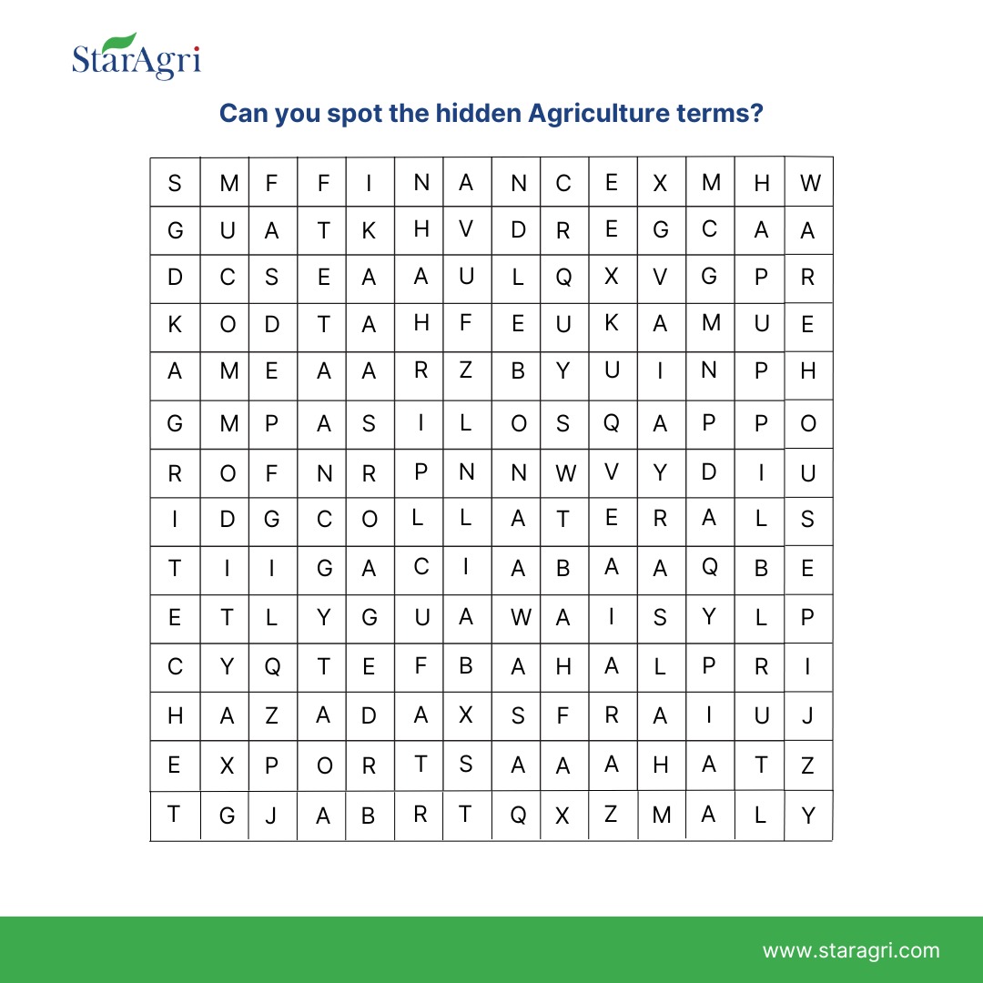 StarAgriGroup's tweet photo. Test your knowledge about the current trends in agriculture.
Find all the hidden terms related to the sector in the word search panel below.
Let us know in the comments if you aced it!
#StarAgri #Agriculture #Industry #Knowledge #Quiz #WordSearch https://t.co/JBL5kdfHcO