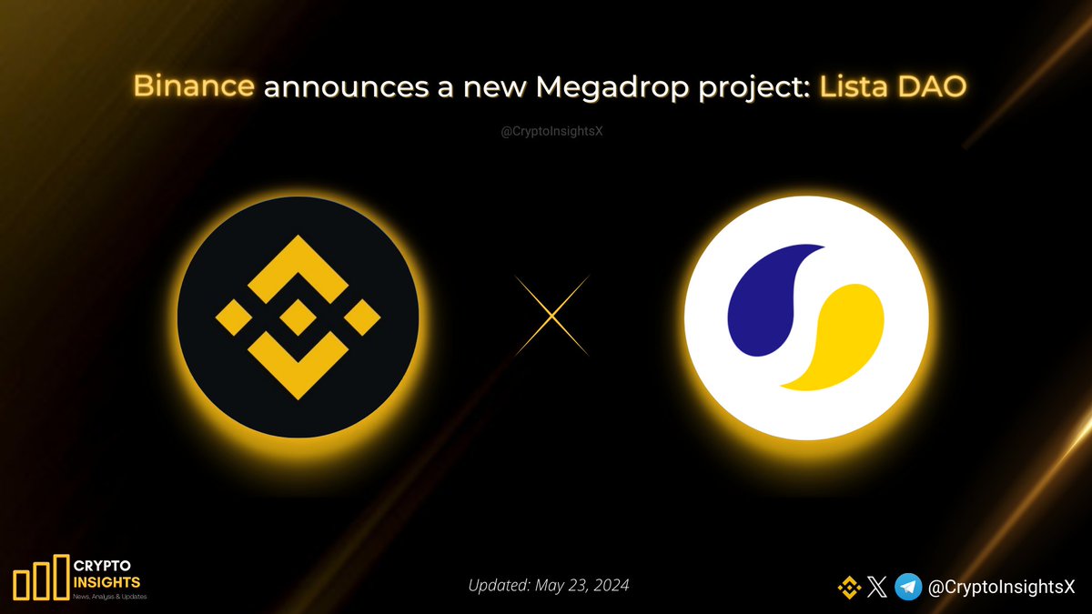 📢 @binance announces a new Megadrop project: @lista_dao $LISTA Lock Your  $BNB and Complete Web3 Quests for Airdrop Lista DAO is focusing on  Collateralized Debt Position (CDP) and Liquid Staking. It functions