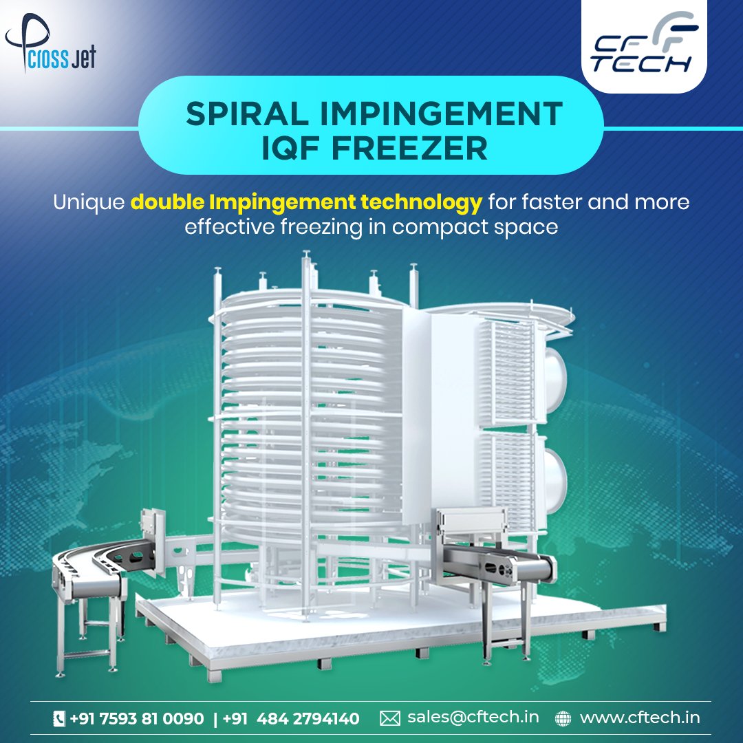 cochinfoodtech's tweet photo. Introducing our revolutionary double impingement technology!
SPIRAL IMPINGEMENT IQF FREEZER!
For more details:
🌐 https://t.co/YsBrFu6p0M
📌 Kochi, Kerala, India
☎ +91 7593810090, 0484 2794140
#CFTECH #IQF #spiralimpingmentfreezer #foodprocessingmachinery #Freezer #CrossJet https://t.co/pwCk83iTOz