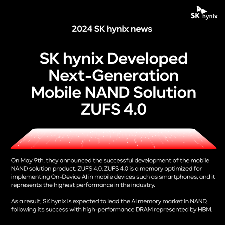 SKhynix's tweet photo. With #AI market growth, demand for high-capacity, high-performance storage memory is soaring!
@SKhynix leads with top-performing 4D #NAND and advanced solutions like #ZUFS 4.0 for mobile & PC AI, plus #PCB01.🌐
👀 Discover our tech innovations in AI!
#SKhynix #4DNAND https://t.co/9r5sD6ZoM2