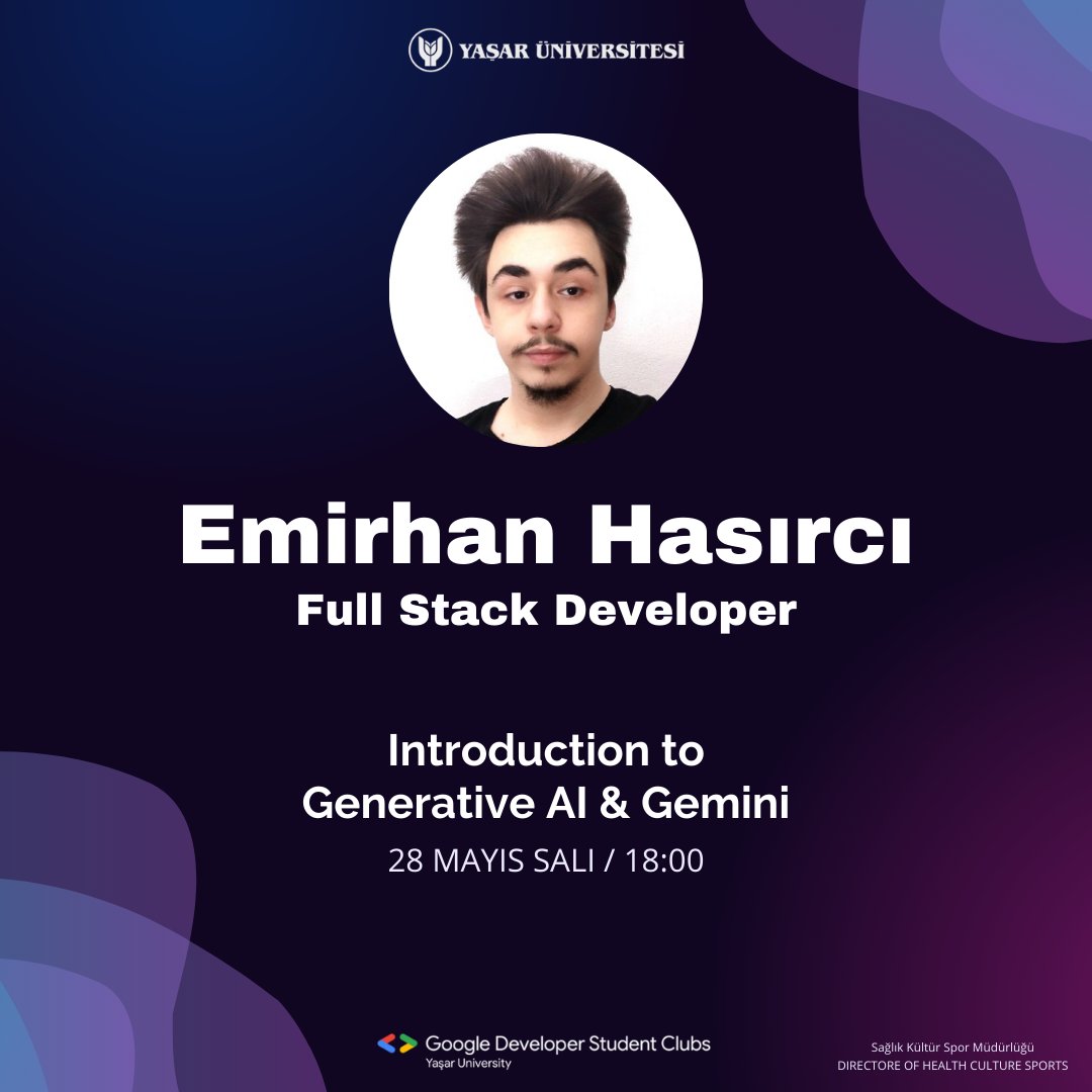 28 Mayıs'ta "Introduction to Generative AI &amp; Gemini" eğitimimiz ile yapay zekaya derinlemesine bir bakış atıyoruz! 🤖

Eğitimimiz Youtube kanalımız üzerinden canlı yayınlanacak. 💻

Herkesi bekliyoruz! ✉