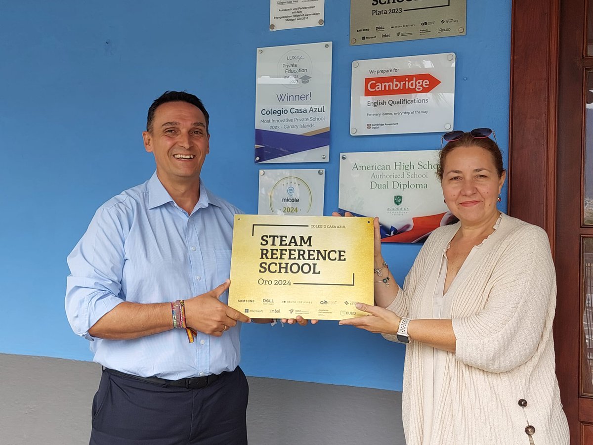Edelvives's tweet photo. Hoy damos nuestra enhorabuena a los coles Lope de Vega (Badajoz), Casa Azul (La Orotava, Tenerife) y Brains International School (La Moraleja, Madrid), que ya tiene sus placas de Steam Reference School.
¡Felicidades!
#SteamReferenceSchool #EdelvivesTeSorprende https://t.co/b77BC7I8VA