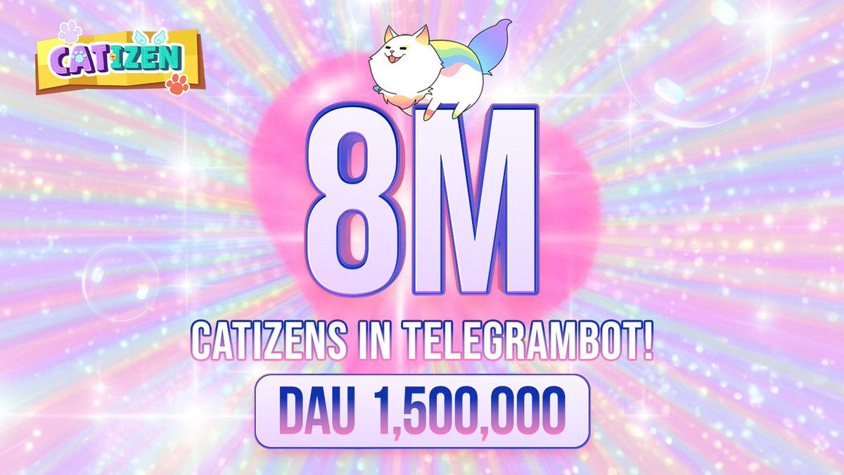 📣 Catizens! Catizen has amassed 8M Catizens in Kittyverse!🌏 And Daily Active Users is exceed 1,500,000! 🚀 🔥Here are some data we'd like to share🔥 🐾 Total In-Game Catizens: 8M 🐾 On Chain users: 660K 🐾 Rank in Ton Open League S3: TOP 1 @ton_blockchain