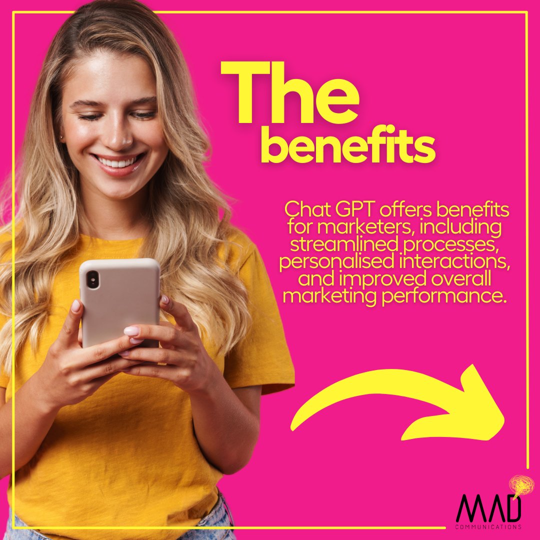 MAD_Comms's tweet image. Calling all marketers!📢📢📢

Want to know about the benefits, capabilities, and limitations of ChatGPT for marketers?

Swipe through👉 and then click the link below to read more on the blog!
mad-communications.co.uk/blog/chat-gpt-…