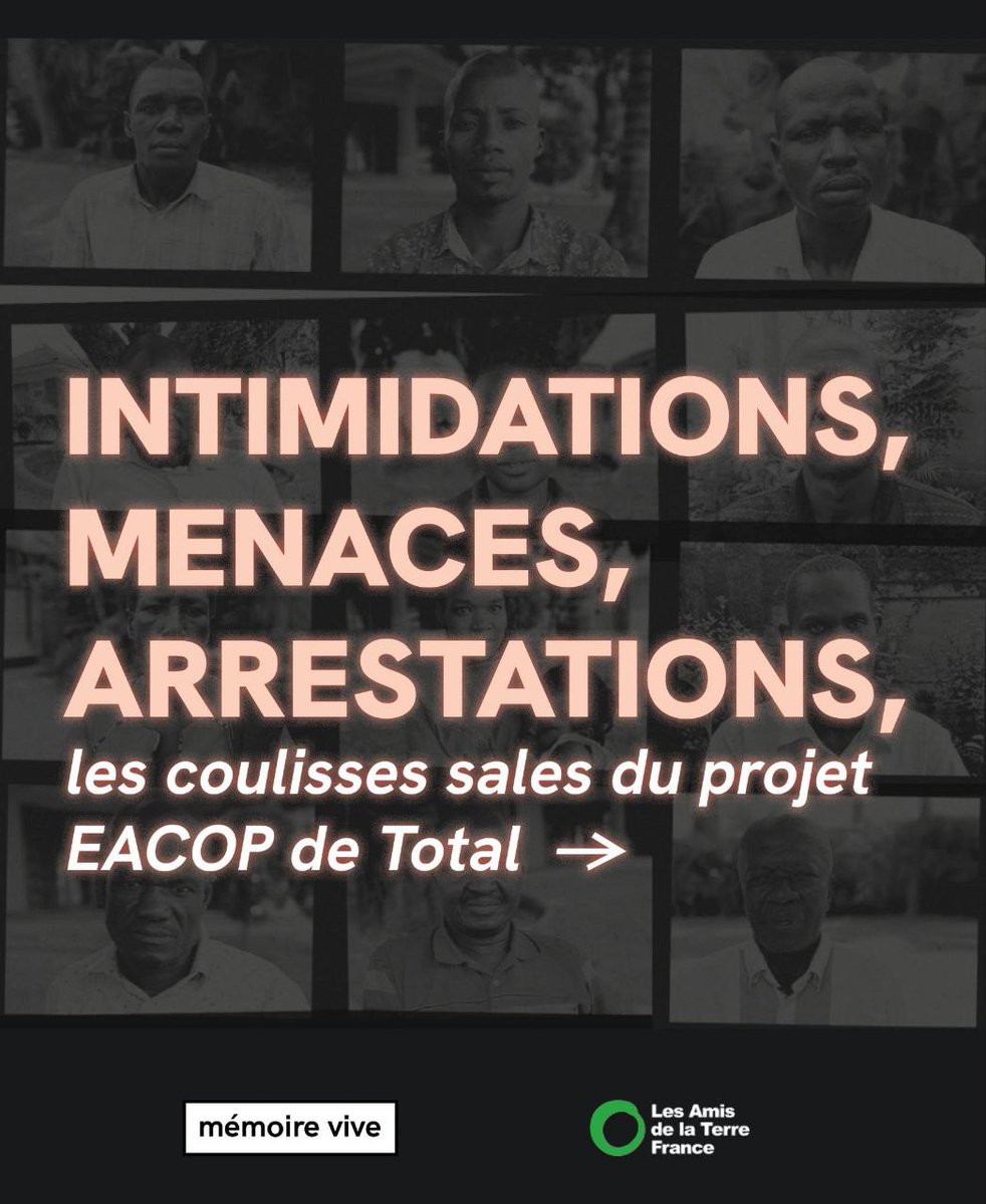 NOUVEAU !
Avec <a href="/memoirevive_/">Mémoire Vive</a> nous publions un nv volet de la carte intéractive #EacopMap afin de recenser les intimidations et arrestations d’opposant·es aux projets Tilenga &amp; EACOP en Ouganda &amp; Tanzanie. #StopEacop
Rdv sur 👉 eacopmap.org/?intimidations…