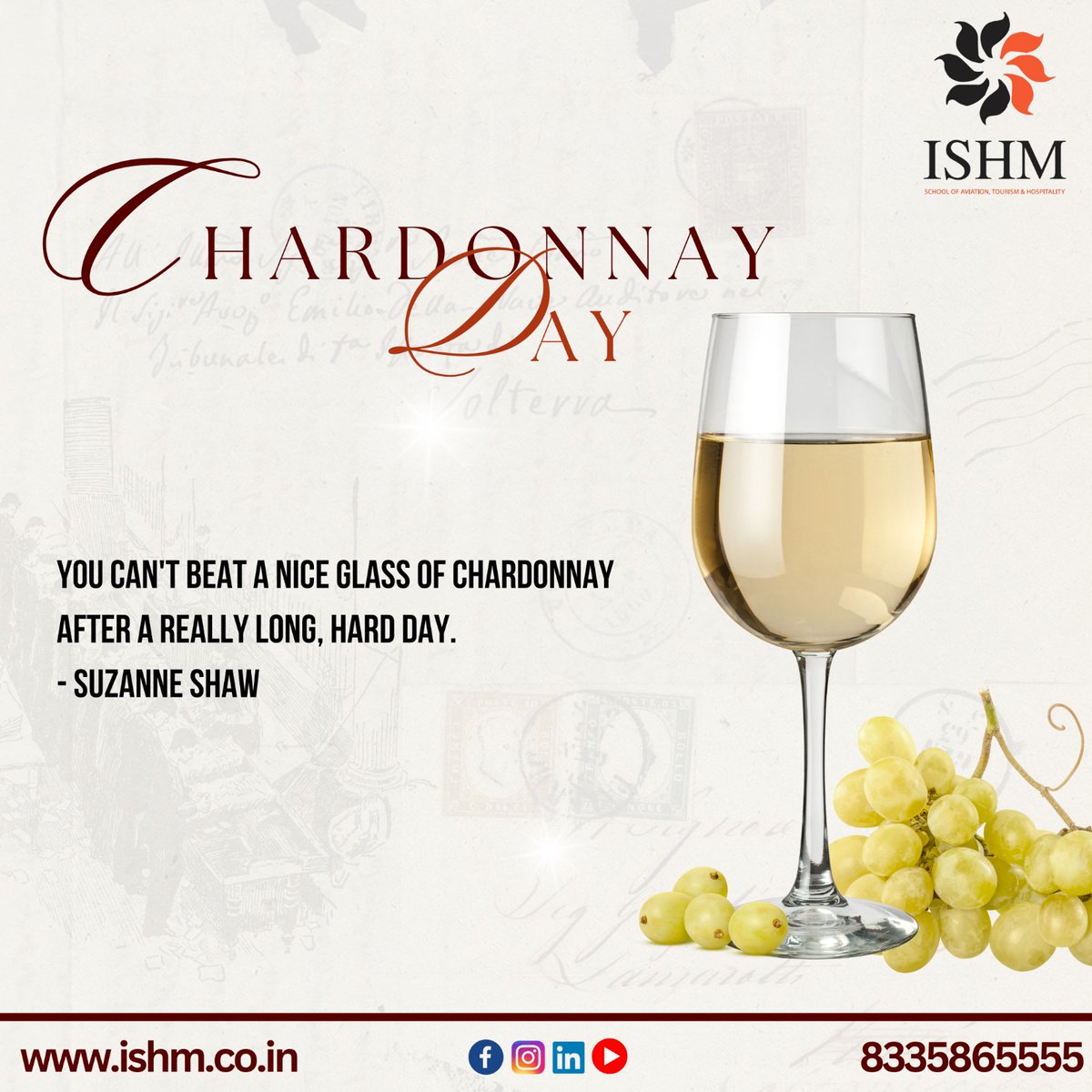 ISHM42943848's tweet photo. *ISHM celebrates World Chardonnay Day*
Chardonnay Day is a lively celebration dedicated to one of the world’s most beloved white wines. Wine day to appreciate the rich diversity and versatility of Chardonnay wines on this day.

#ishm #ishmkolkata #worldchardonnayday #chardonnay https://t.co/5z5YzQ5EEz