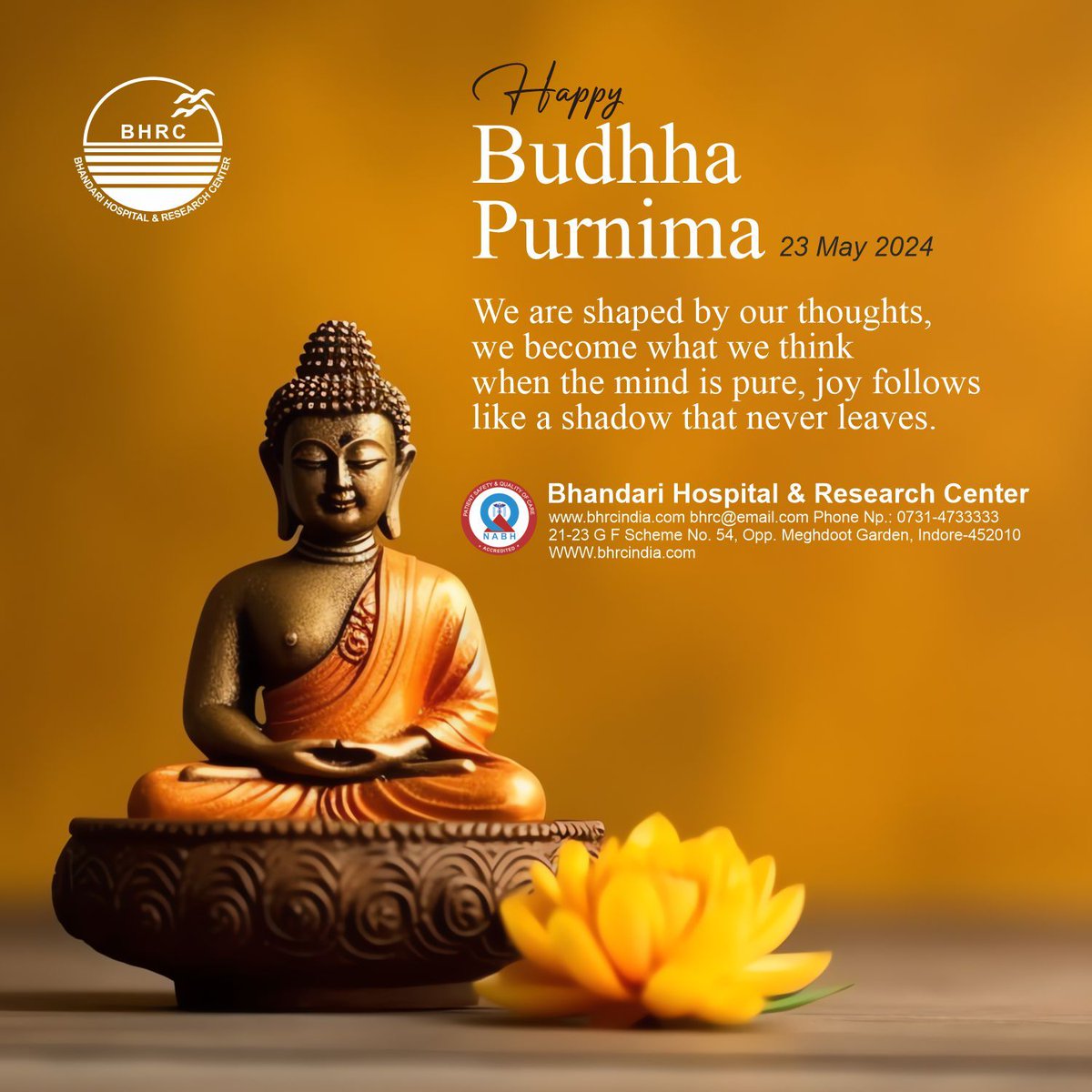 BHRC_Indore's tweet photo. May the teachings of Buddha guide us to the path of peace, compassion, and enlightenment. Wishing everyone a serene and blessed Buddha Purnima. 🌸🙏
#BuddhaPurnima #Peace #Compassion #Mindfulness #Enlightenment #BuddhaTeachings #SpiritualJourney #InnerPeace https://t.co/2lApwloDOi