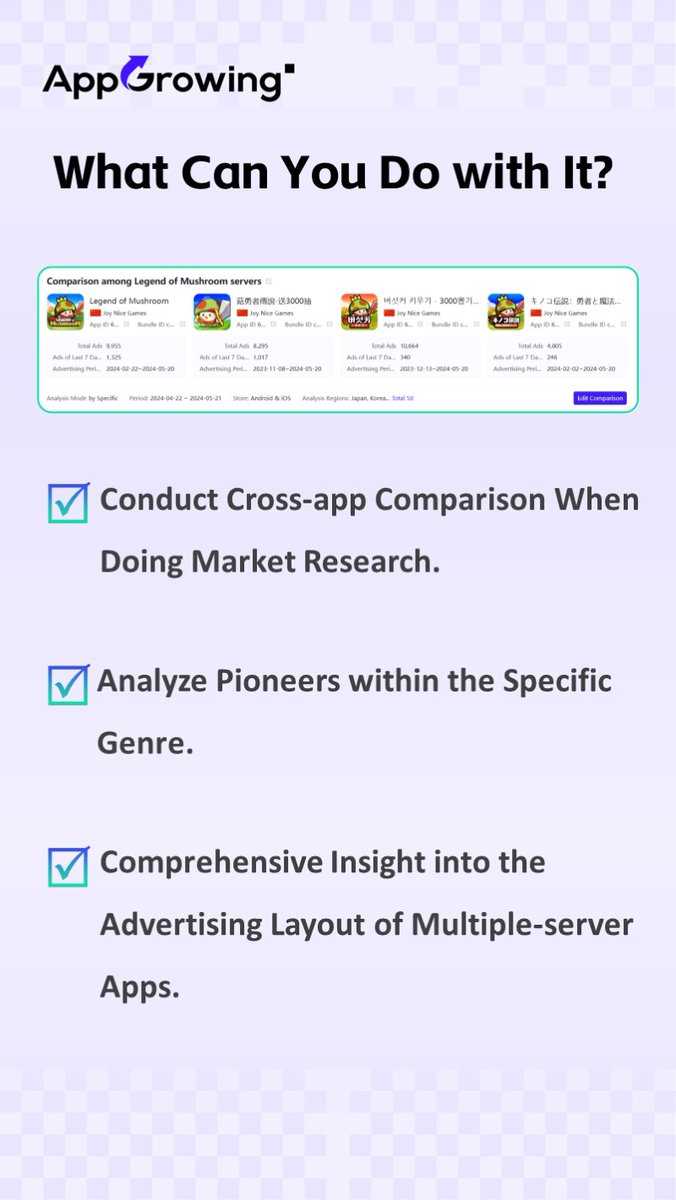Introducing your secret weapon for strategic app marketing: App Comparison!

Your go-to for cutting through the noise and getting the insights that matter most. It's not just about keeping up; it's about staying ahead.

#AppMarketing #MarketResearch #MobileAdvertising