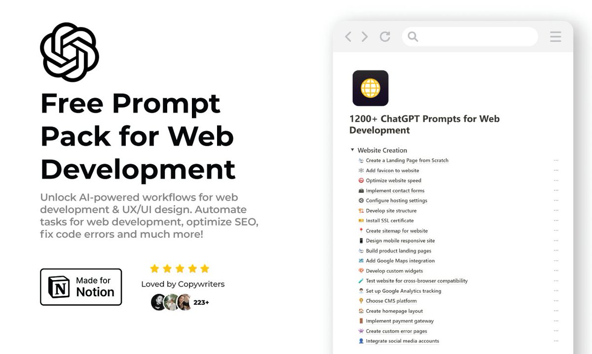 GPT-4o is phenomenal.

You can design and build websites with it.

But sadly 99% of users don't know.

So we created this "Prompt Pack for Web development" to help you,

Its free for 24/hrs

To get this, simply:

• Like &amp; RT
• Comment "Website"
• Follow me (So, I can DM you)