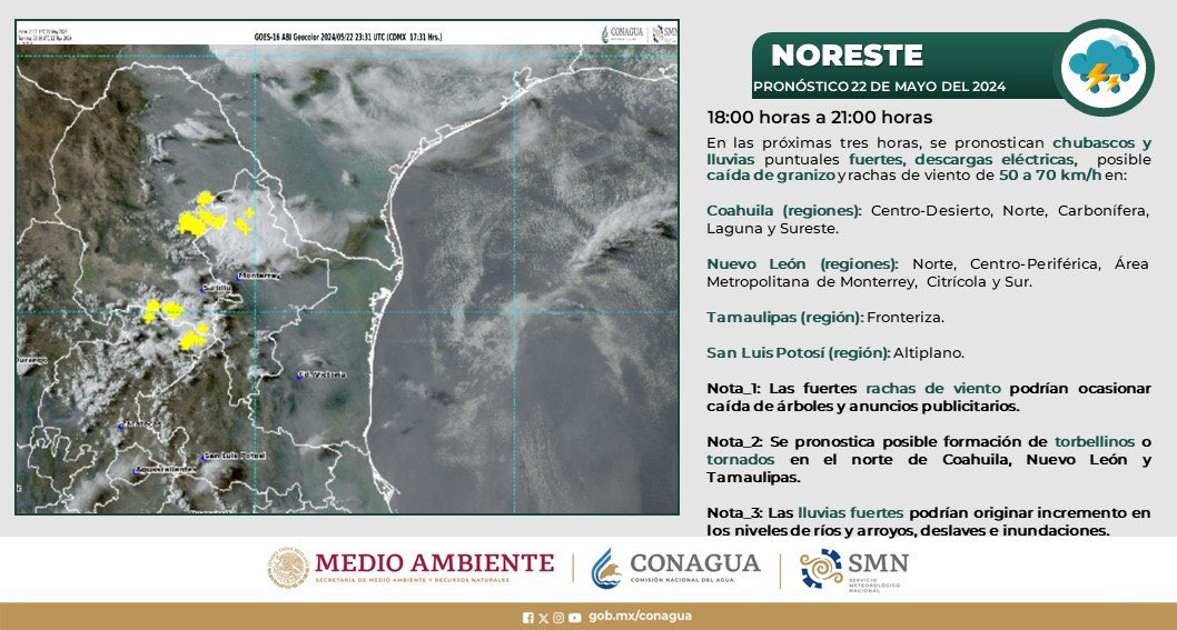 ErickBalles_'s tweet image. Conagua había reportado lluvias fuertes, descargas eléctricas y rachas de viento de 50 a 70 km/h, lo reportaron con horas de anticipación.

Lo sucedido en San Pedro Garza García no fue un accidente, fue la irresponsabilidad de Movimiento Ciudadano y de Máynez.