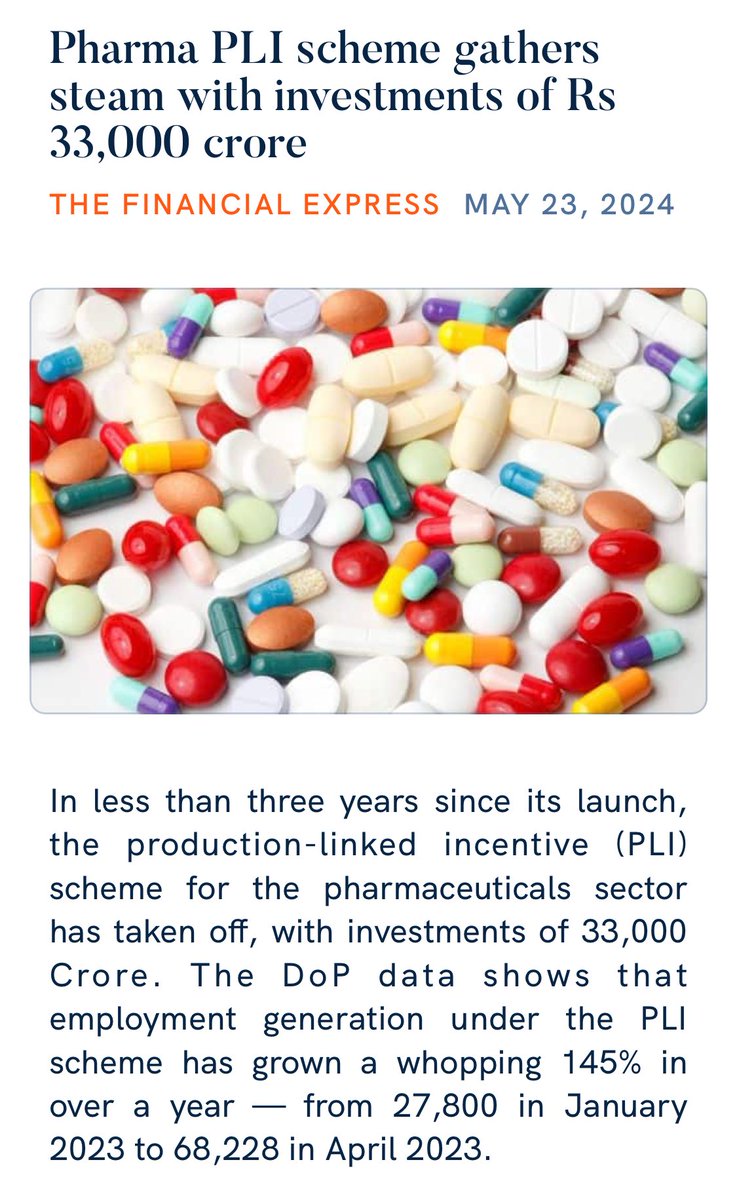 Pharma PLI scheme gathers steam with investments of Rs 33,000 crore financialexpress.com/business/indus… via NaMo App