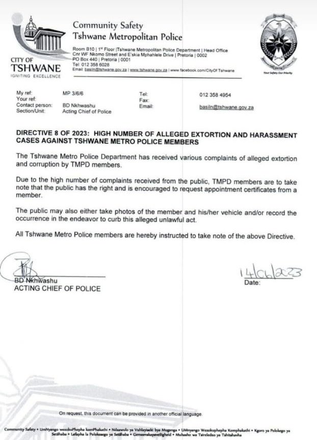 Motorists are allowed to record metro cops…

See directive…

<a href="/TMPDSafety/">Tshwane Metro Police</a>