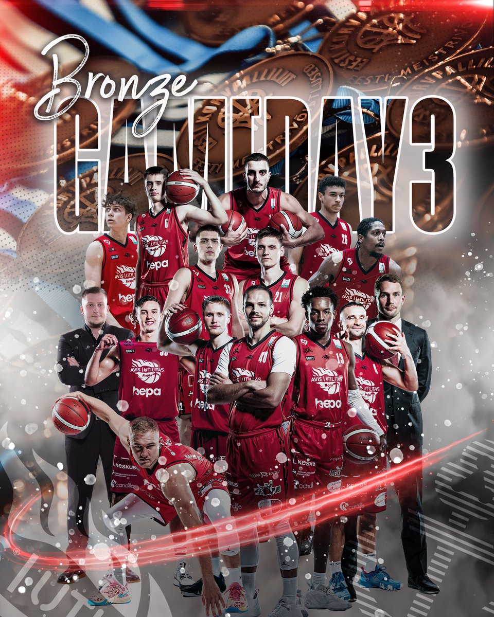 RaplaBasketball's tweet photo. Bronze game day no. 3! Tonight at 19:00 in Pärnu. The three-game winning streak is currently tied at 1:1. So one team's back will be pressed against the wall tonight. Let's go fight! https://t.co/dLRDEic26Z