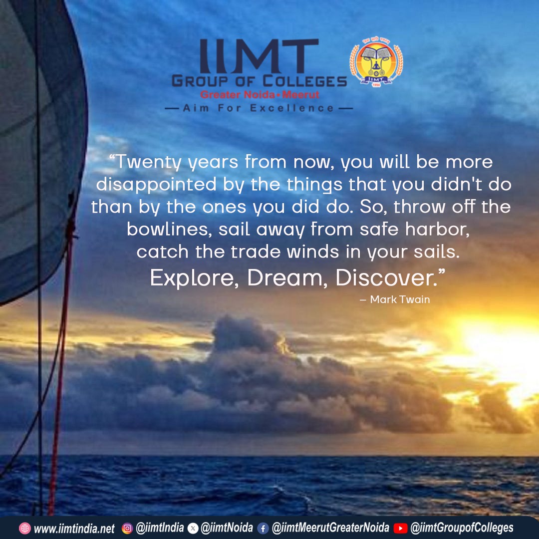 “Twenty years from now, you will be more disappointed by the things that you didn't do than by the ones you did do. So, throw off the bowlines, sail away from safe harbor, catch the trade winds in your sails. Explore, Dream, Discover.” – Mark Twain – . #LawCollege