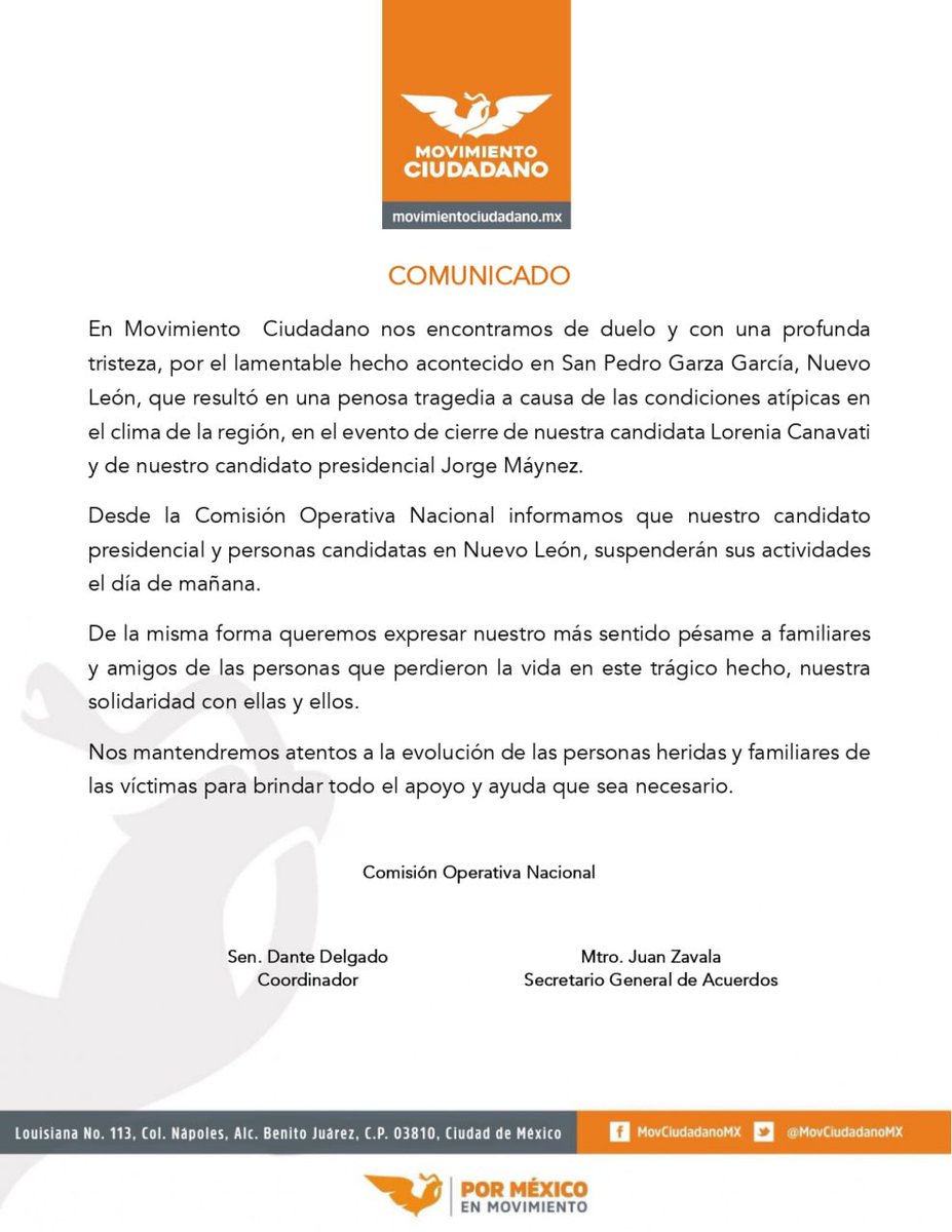 DanteDelgado's tweet photo. Lamento profundamente la tragedia acontecida en San Pedro Garza García a causa del clima atípico en la región. Toda nuestra solidaridad con las víctimas y con todo Nuevo León.

Agradecemos los esfuerzos de primeros auxilios, apoyo y rescate. Seguiremos al pendiente de la información de las autoridades. Mi solidaridad con las familias de las personas fallecidas.