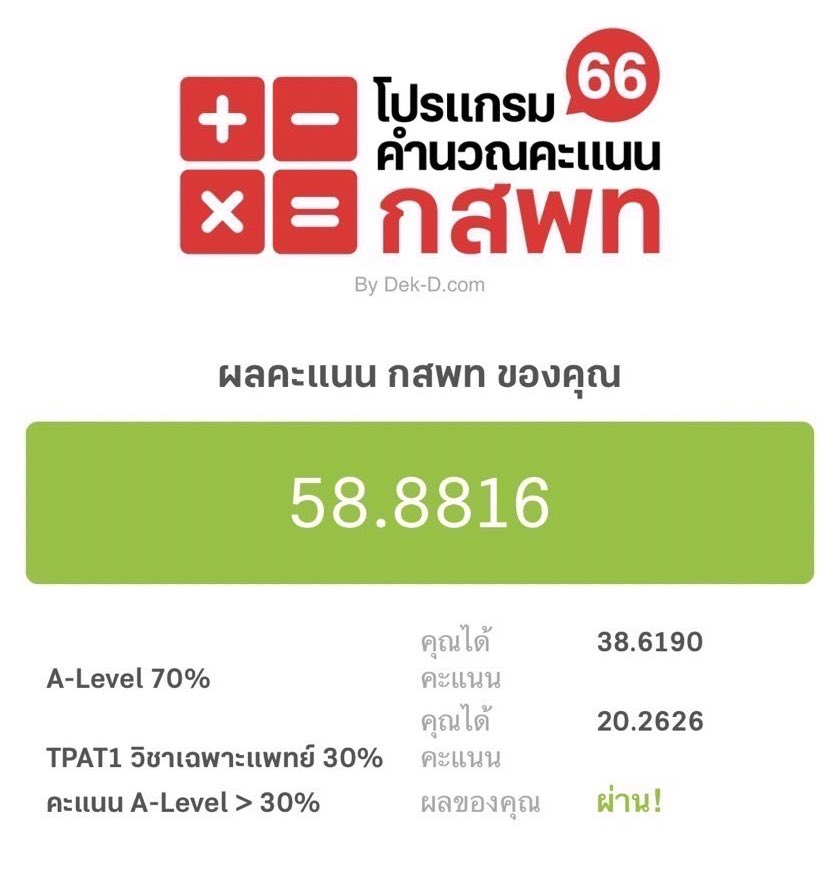 benzwentgreat's tweet image. [เธรด] เล่าประสบการณ์ซิ่วไปเรียนไป
จาก สัตวะ ฬ ➡️ แพทย์ จุฬาภรณ์
คะแนน 58.8816/100 ➡️ 66.2084/100 (59.37/90)

#dek66 to #dek67

#dek68 #TCAS67 #TCAS68 #Alevel67 #Alevel68 #กสพท67 #กสพท68