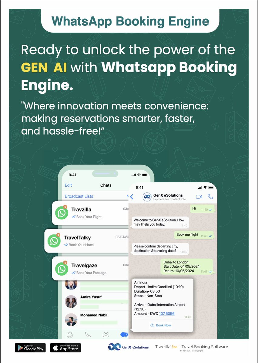 GenXeSolutions's tweet image. GenX eSolutions Introduces #WhatsApp Booking Engine, Transforming Instant Booking Experiences👇

#whatsappbookingengine #whatsapp #ai #GenAI  #travel #innovation

lnkd.in/d-uTjuxG