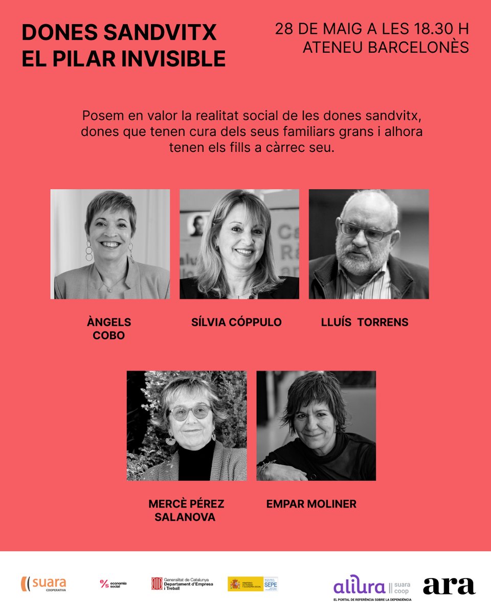💬 Taula rodona: “Dones sandvitx, el pilar invisible” Amb els experts @SilviaCoppulo, @emparmoliner, Mercè Pérez Salanova, Lluís Torrens i @AngelsCoboPuig En col·laboració amb @aliura_coop 📆 28 de maig - 18.30 h 📍 @ateneubcn Inscriu-t’hi a 👉 d.ara.cat/dones