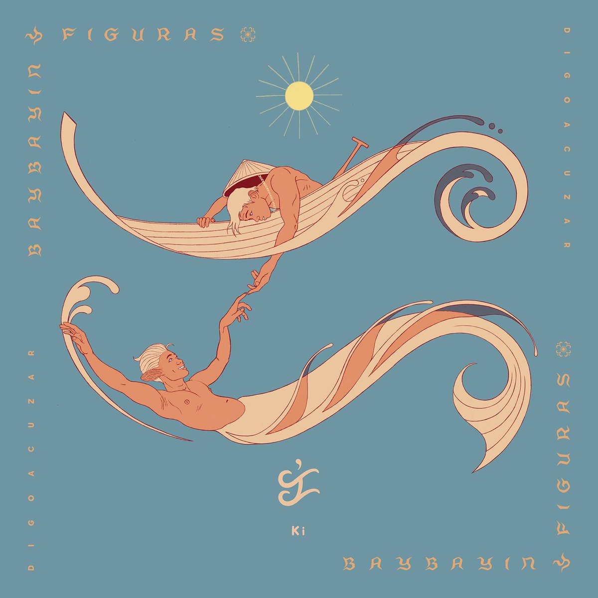 ᜃᜒ · 𝙠𝙞
 
In the world of 𝘬𝘪𝘭𝘪𝘨, a merman captivates a boatman's gaze, symbolizing a harmonious blend of land and sea. Like baybayin meets letras y figuras, a new art form emerges. 🧜‍♂️ 🩷
 
#DigoAcuzar #BaybayinyFiguras #baybayin