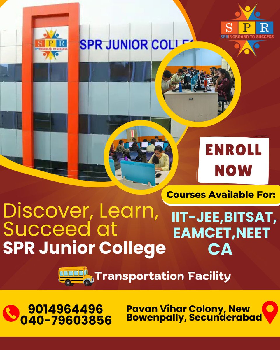 SPR Junior College, New Bowenpally, now open for admissions in 2024. Empower your future with quality education today!#SPRJuniorCollege #NewBowenpally #AdmissionsOpen #2024Admissions #QualityEducation #EmpowerYourFuture #CollegeLife #EducationMatters