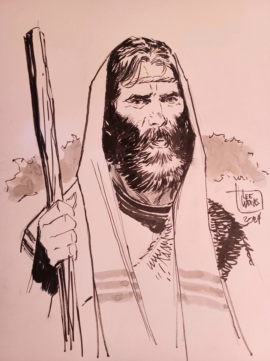 BrianEArts's tweet photo. Meeting @Inkdropinc Lee Weeks at @MotCityComicCon was a highlight ✨️. Even better was getting this sketch of John the Baptist by him! This will make it in my graphic novel Blood of the Baptist. Thanks Lee and God bless.

#ChristianArt #JohnTheBaptist #BibleComic https://t.co/akQvnKwUZT