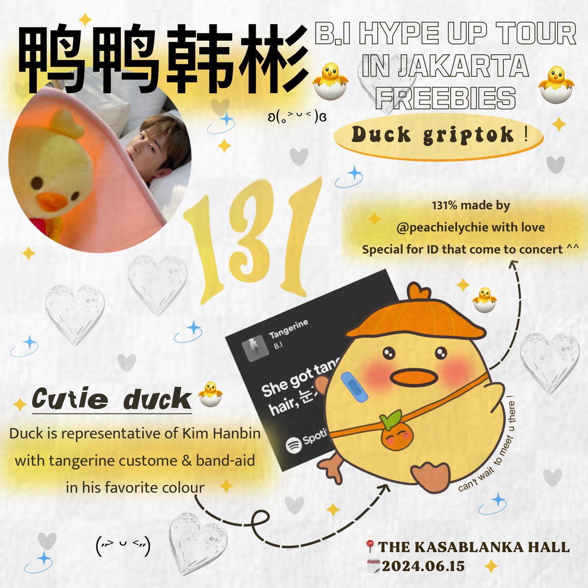 peachielychie's tweet photo. ⊹ ₊[retweet &amp; like are appreciated]⊹ ₊

✧°•ﾐ B.I Hype Up Tour IN Jakarta FREEBIES🇮🇩 · * • ˚
by : @peachielychie 

📍The Kasablanka Hall
🗓️ 15 June 2024
⏰ TBA (follow for more notifications)

Get ready to meet little 🐣!! 🫶🏻🫶🏻 #HYPEUPinJKT https://t.co/BNJwJNGjQ9
