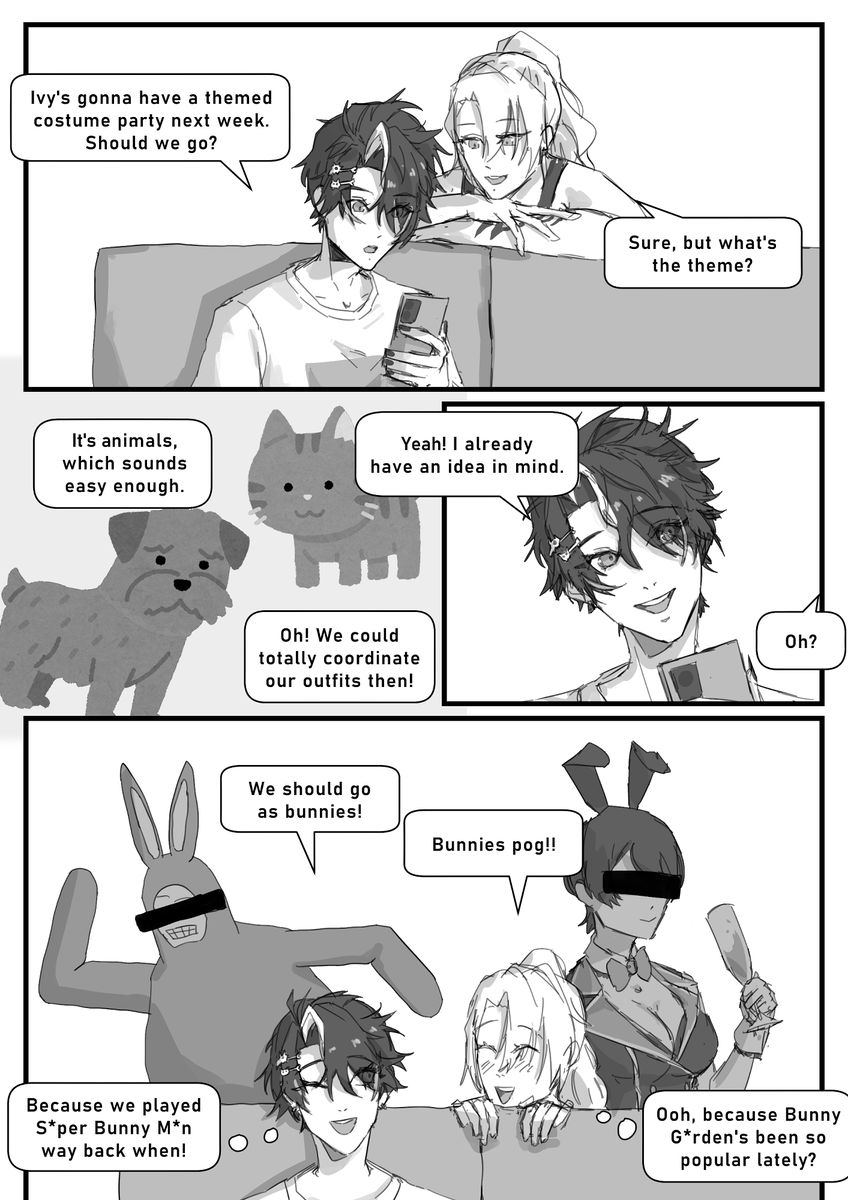 ancho5y's tweet photo. a silly suecy comic based on the bunny garden streams 🐰🐰  💜♀️💛♀️

#suecy #mafiyami https://t.co/me8p6PGTO2