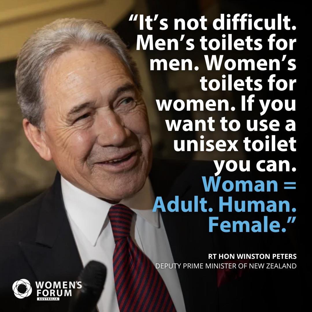 Not only does the NZ Deputy PM know what a woman is, he’s taking steps to ensure women are recognised/protected 👏 Like proposed laws in the UK, his party’s new Bill requires that all new public buildings provide separate unisex & single sex bathrooms. What’s 🇦🇺 doing @AlboMP?