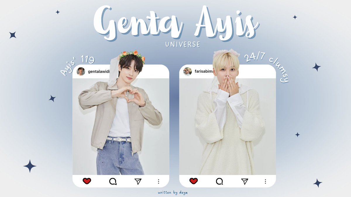 tulisandeya's tweet photo. Genta-Ayis Universe
; a syongsok au, written by deya

Daily life Ayis si clumsy yang suka tiba-tiba kesandung plus ngerusakin barang dan Genta yang selalu siap siaga. https://t.co/gzBdu8L38n