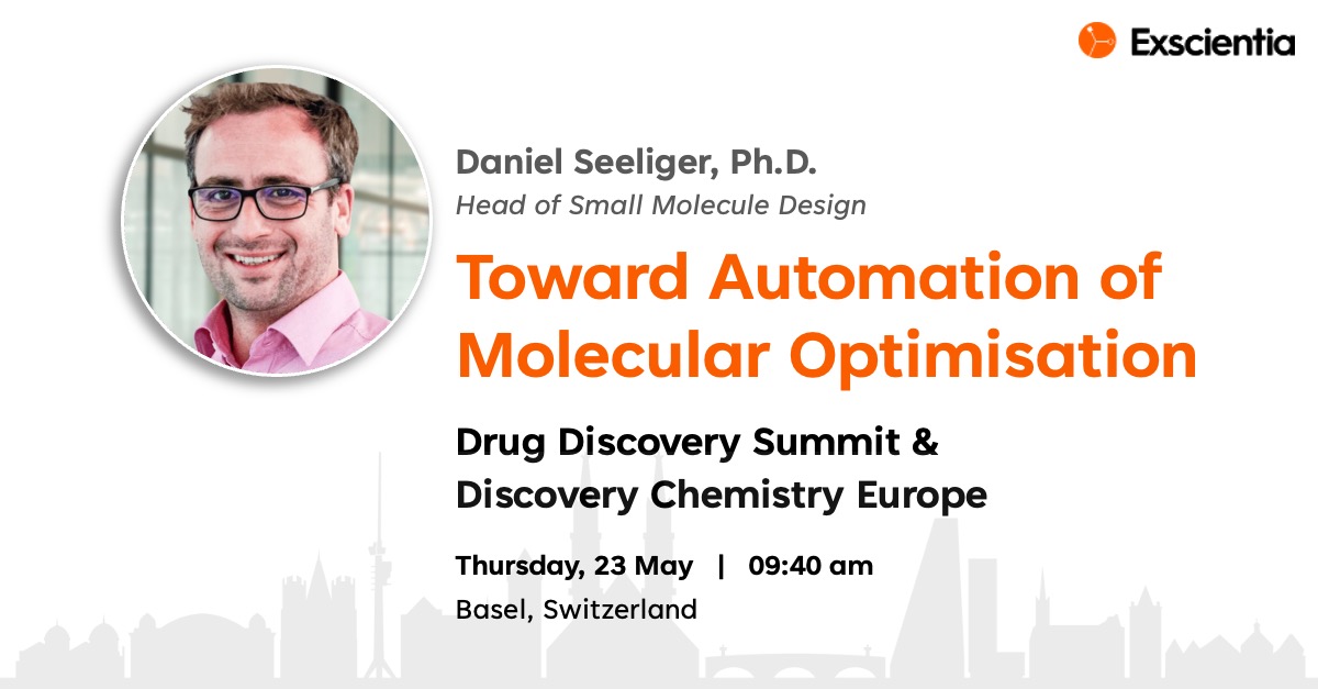 Don’t miss @SeeligerDaniel presenting at Drug Discovery Summit & Discovery Chemistry Europe today, to learn about our approach to encoding molecular design using generative design, cheminformatics, biophysics as well as active learning.

#AI #drugdesign #drugdiscovery