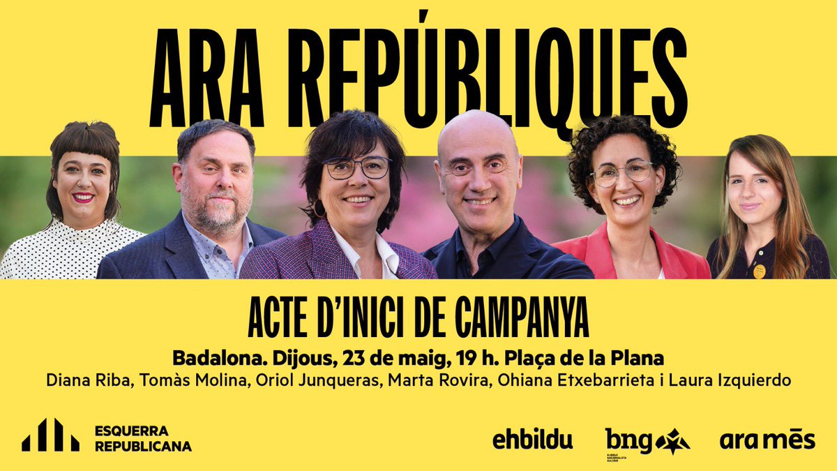 👥Aquesta tarda donem el tret de sortida a la campanya de les eleccions europees des de #Badalona. 🗳️El 9 de juny cal omplir les urnes de vots republicans per portar la veu de les nacions sense estat a Europa. Fem-ho! 💪🏻