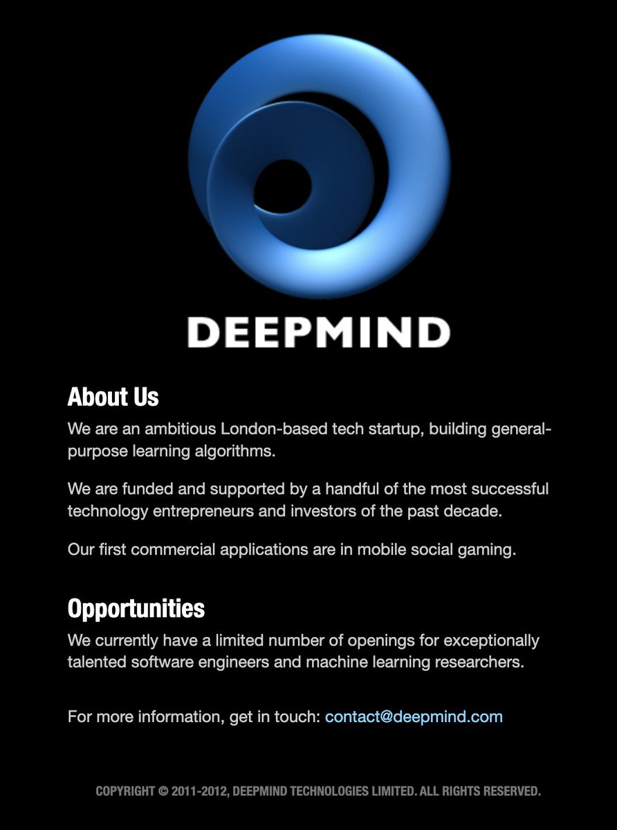 This was DeepMind's website 12 years ago.

> mobile social gaming