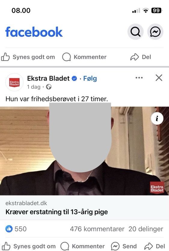 Opdateret. Svar modtaget 😊 Har jeg misset noget? Er forbuddet mod at vise Korsørmanden ansigt fjernet? Den her har ligget på @EkstraBladet FB i et døgn nu. #dkmedier